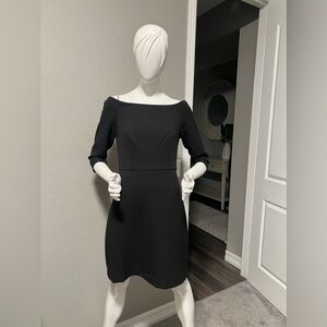 Doubleweave Boatneck Flare Dress Black size 2